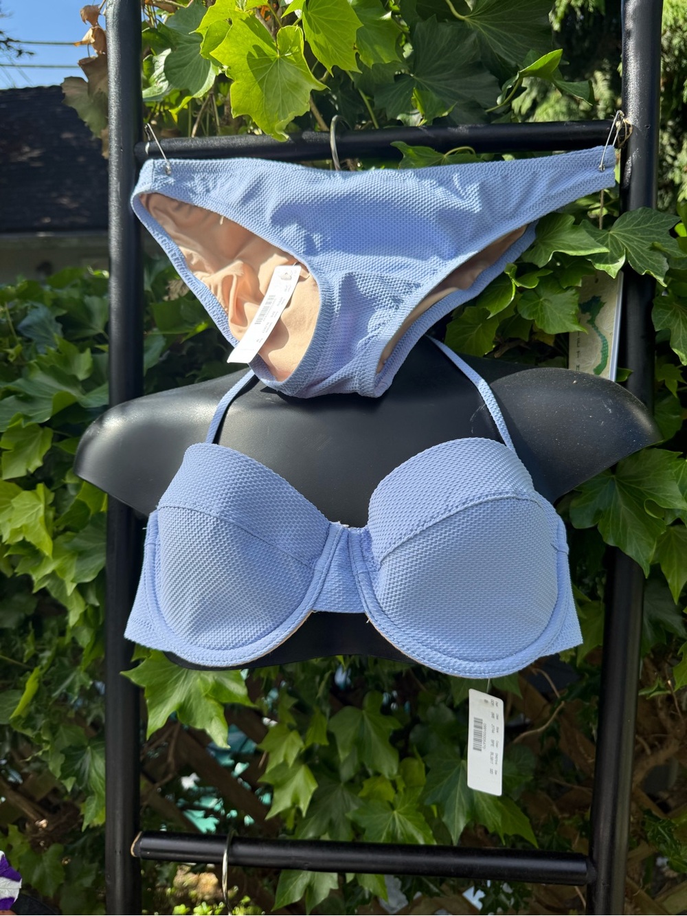 NWT 👙 set JCrew Powder Blue Textured Bandeau underwire 32D top medium bottom - Picture 16 of 16